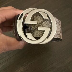 Gucci Monogram Belt with Silver Logo Buckle